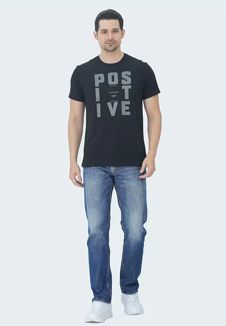 LGS - Kaos Youth - T-Shirt Casual Pria - Slim Fit - Motif Sablon Tulisan Positive - Warna Hitam - GTS.878.N287.33.C