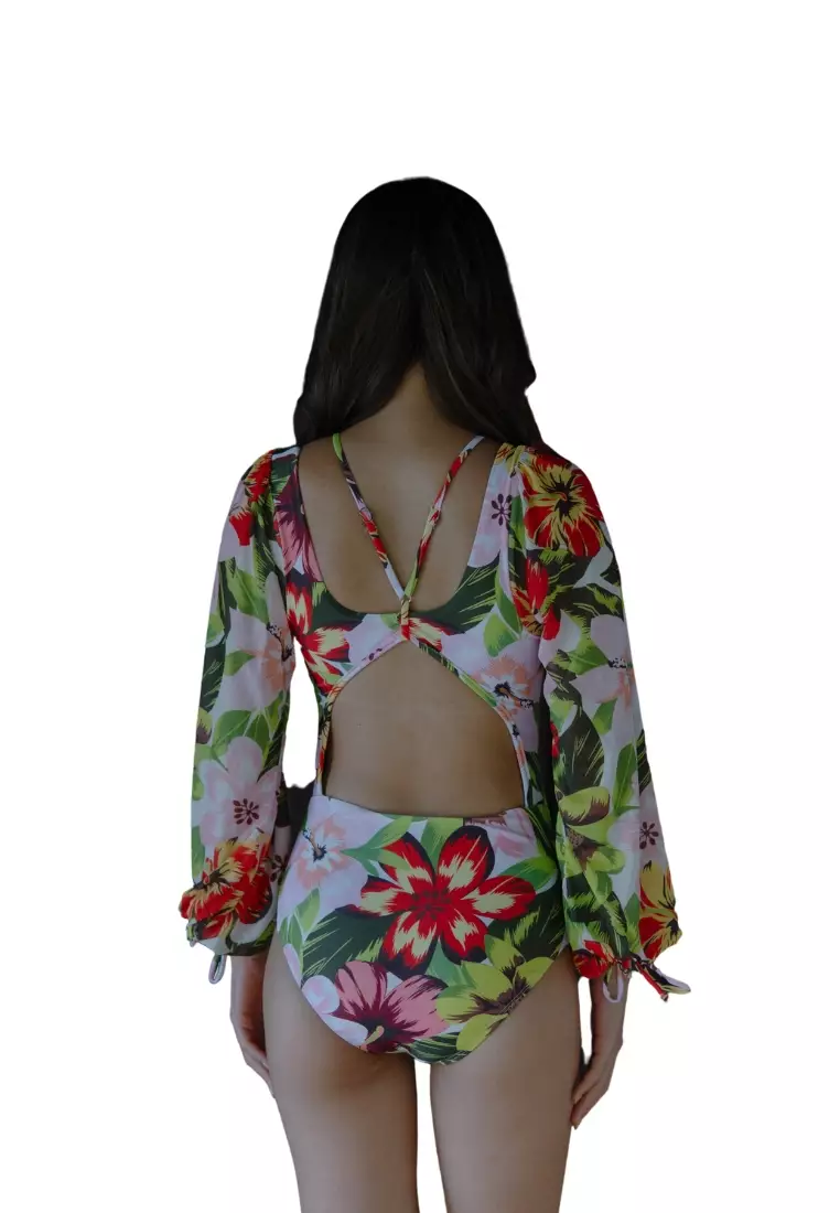 Red long cheap sleeve swimsuit
