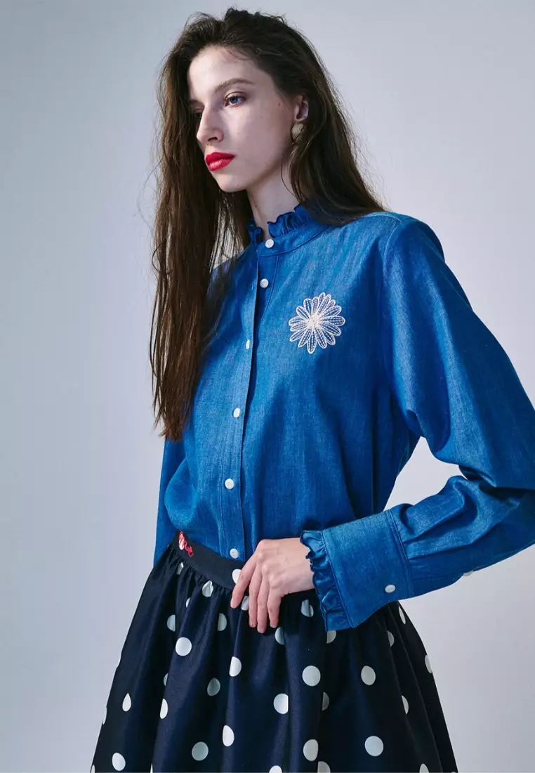 Shirt Frill Collar - Blue Beige