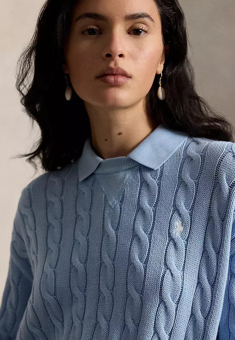 Polo Ralph Lauren Women Cable-Knit Cotton Polo-Collar Sweater