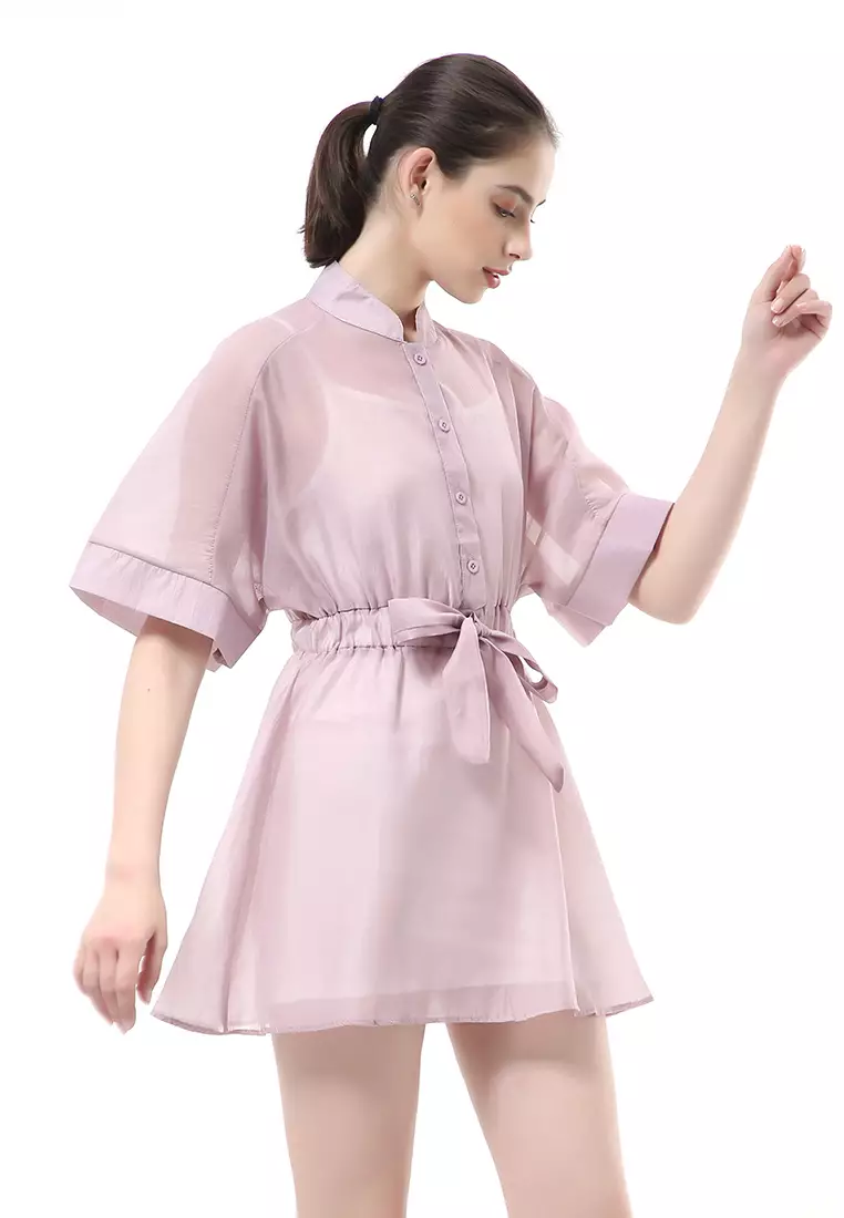 Rachel Mini Dress Organza Wanita Korean Style Lengan Pendek Material Velvet ORIGINAL - Purple