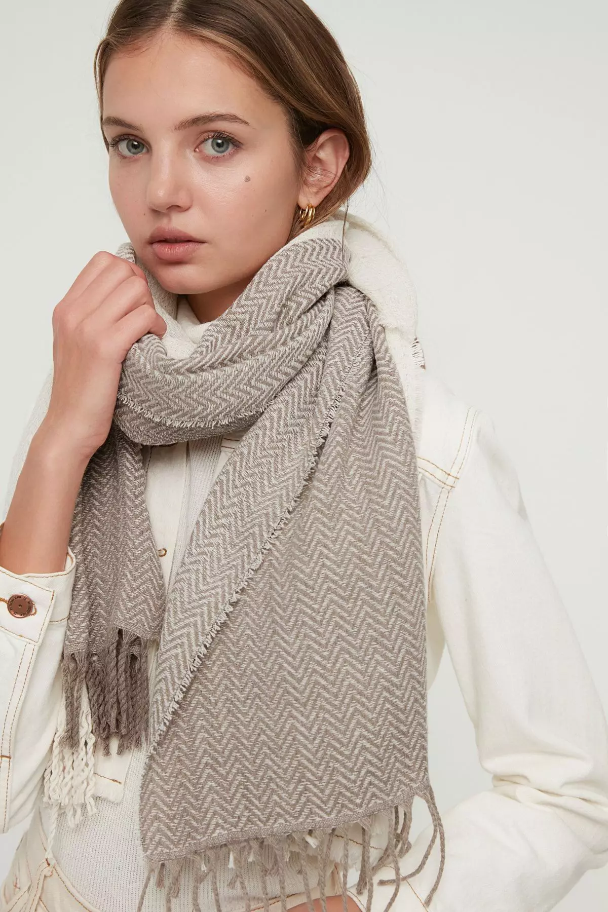 Ecru Pattern Blocky Soft Textured Women'S Scarf Twoaw22At52