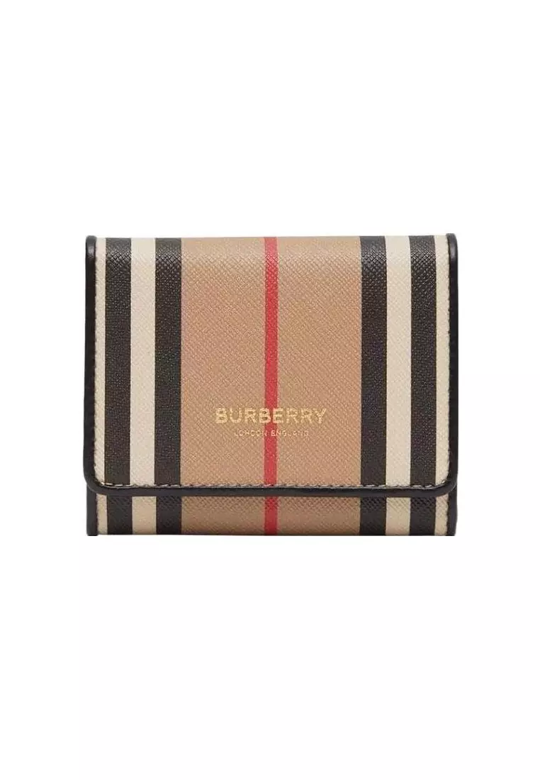 Burberry TB Monogram Trifold Leather Wallet Warm Russet Brown