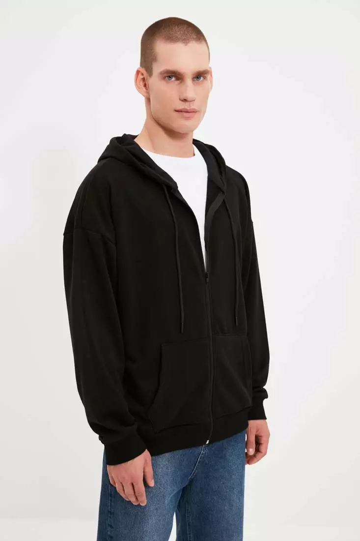 Buy Trendyol Black Men s Oversize Hooded Zippered Thick Basic