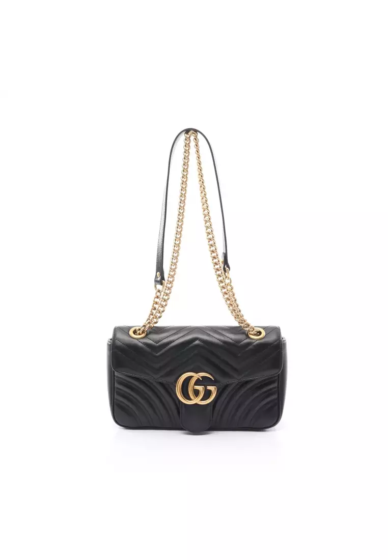 Pre loved Gucci GG Marmont quilting Small chain shoulder bag leather black