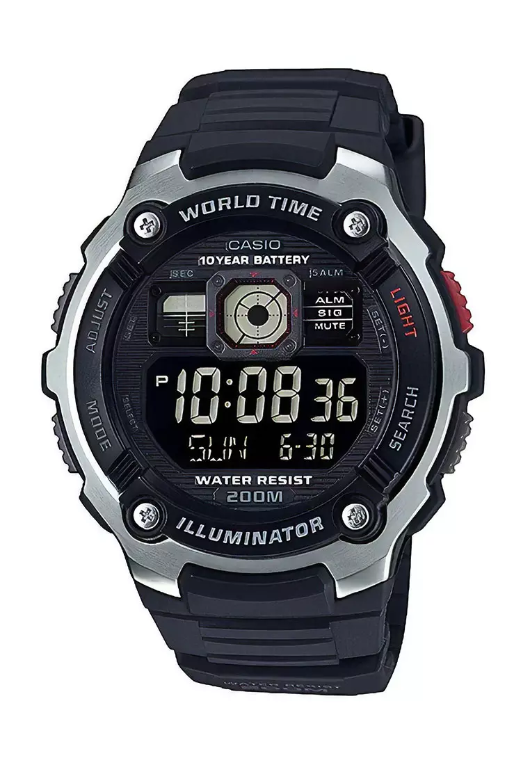 Casio Jam Tangan Pria - Black Silver - Resin - AE-2000W-1BVDF