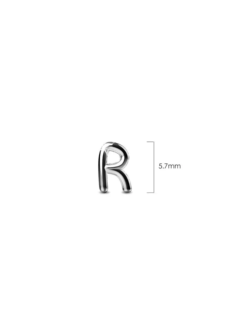 Solid 925 Sterling Silver Initial Alphabet Personalised Stud Earrings- R