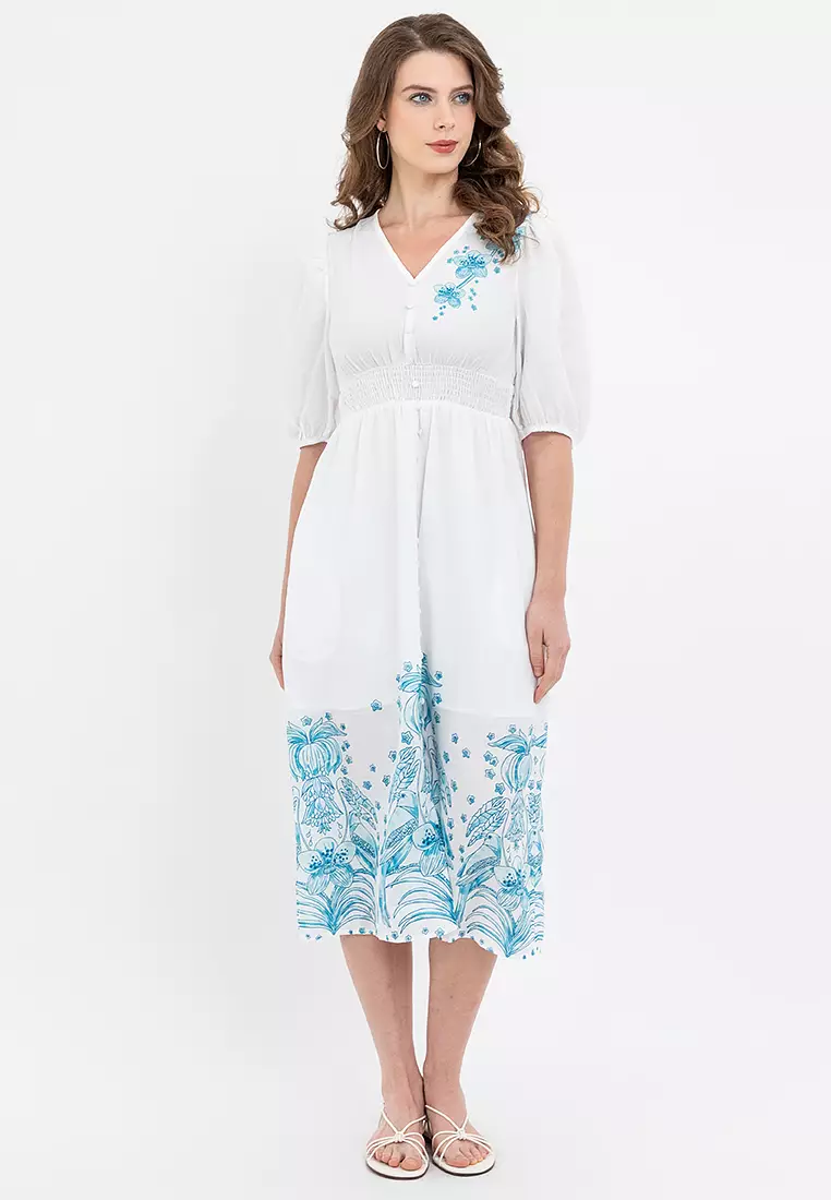 DAKSHA Smocking Waist Filipiniana Dress