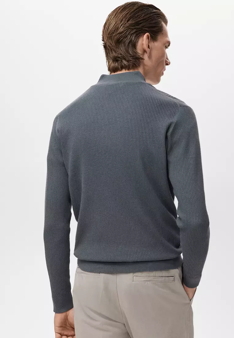 Ribbed Sweater With Zip Neck