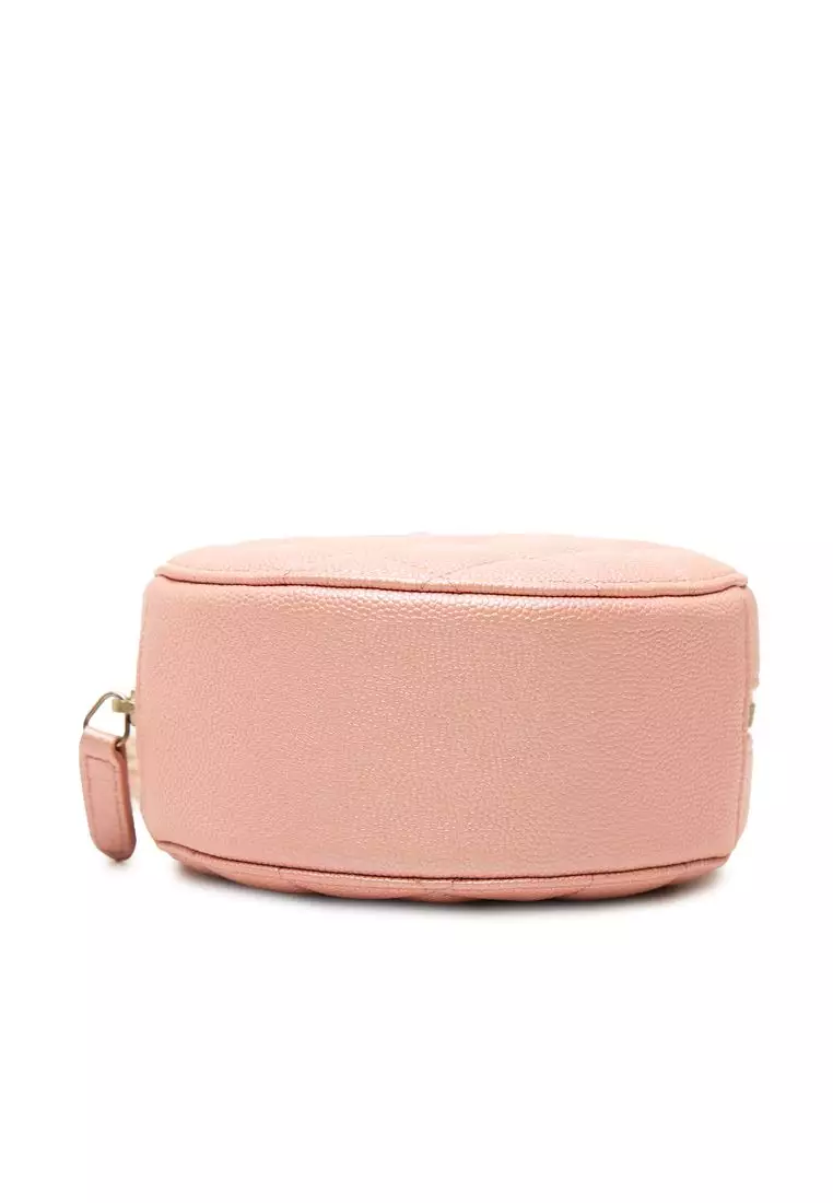 Pre-Loved Chanel Cc Quilted Iridescent Caviar Round Clutch With Chain