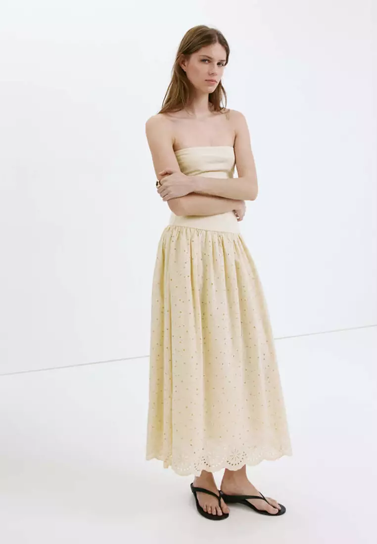 mango broderie anglaise cotton dress A-line dress with broderie anglaise embroidery