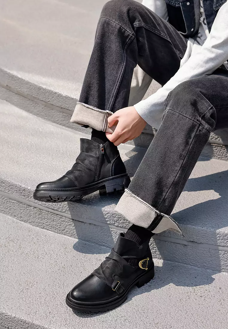 Platform Side Zipper Utility Boots KB26M01