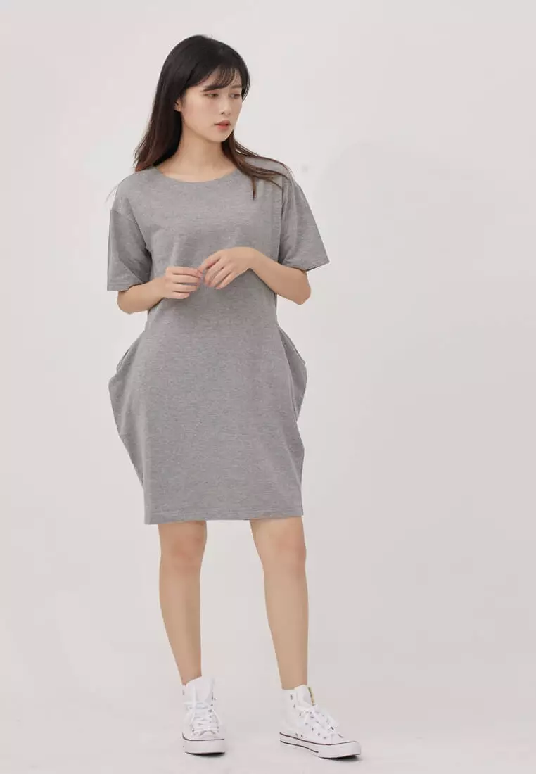 so that s me French terry Knee Length width pockets dress Grey