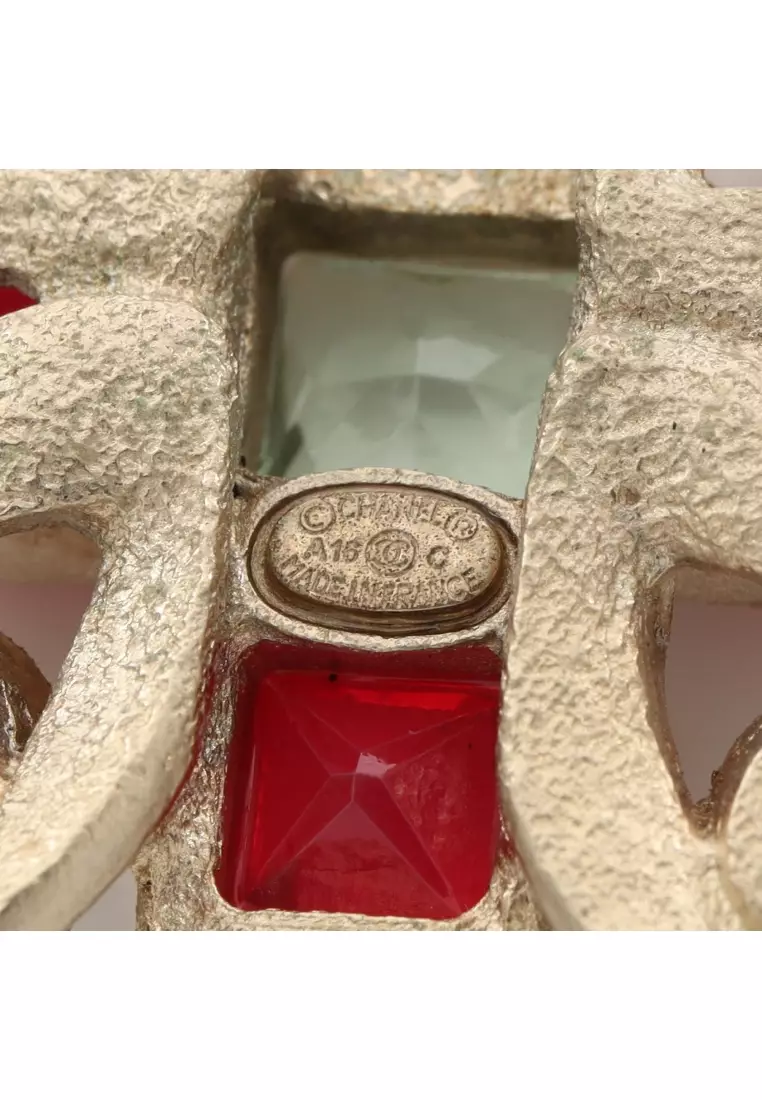 Pre-Loved Chanel coco mark butterfly brooch GP Rhinestone Fake pearl gold off white Pink red A16C