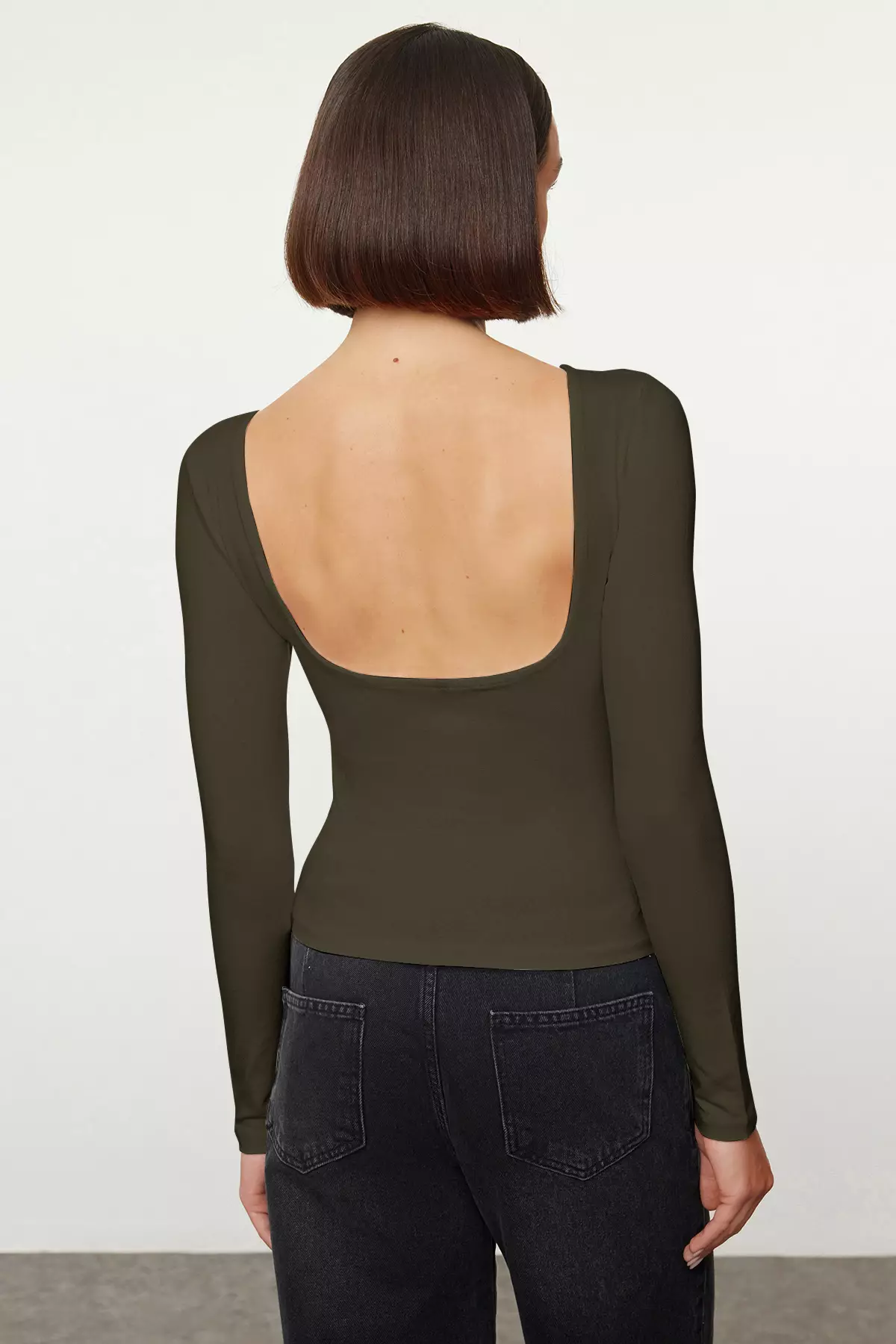 Khaki Cotton Flexible Backless Fitted/Flexible Blouse Twoaw24Bz00160