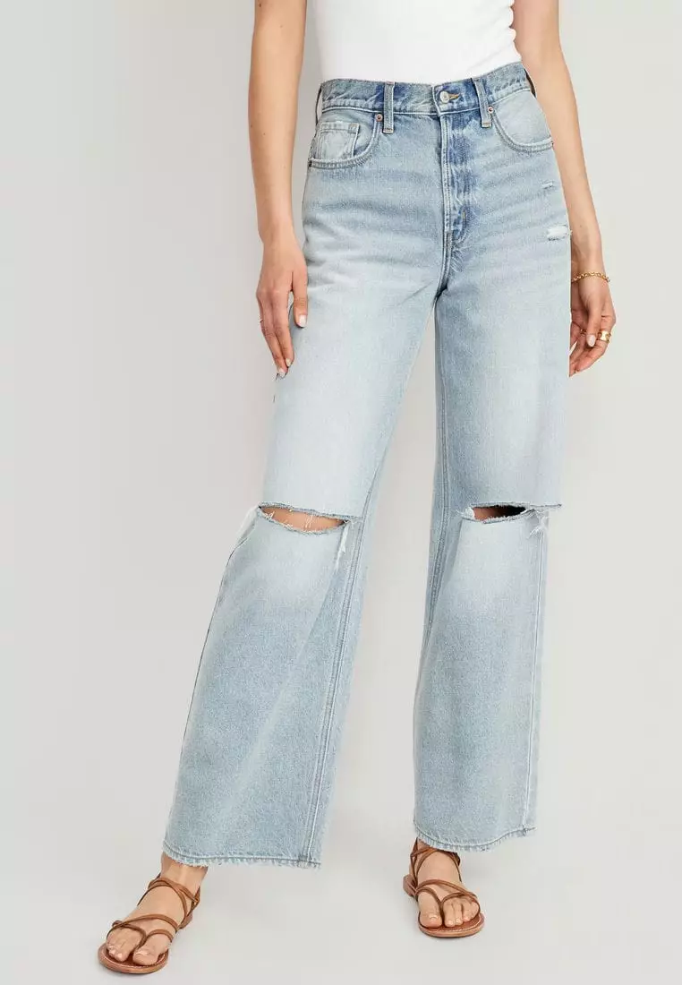 Buy Old Navy Extra High-Waisted Ripped Baggy Wide-Leg Non-Stretch