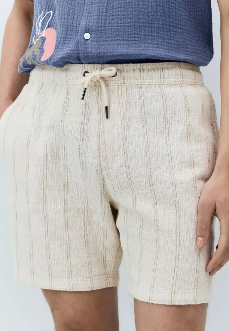 100% Cotton Textured Stripe Drawstring Waist 100% Cotton Shorts