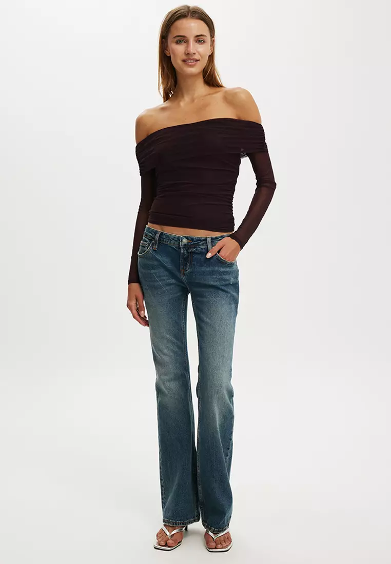 Ashley Off Shoulder Mesh Long Sleeves Top