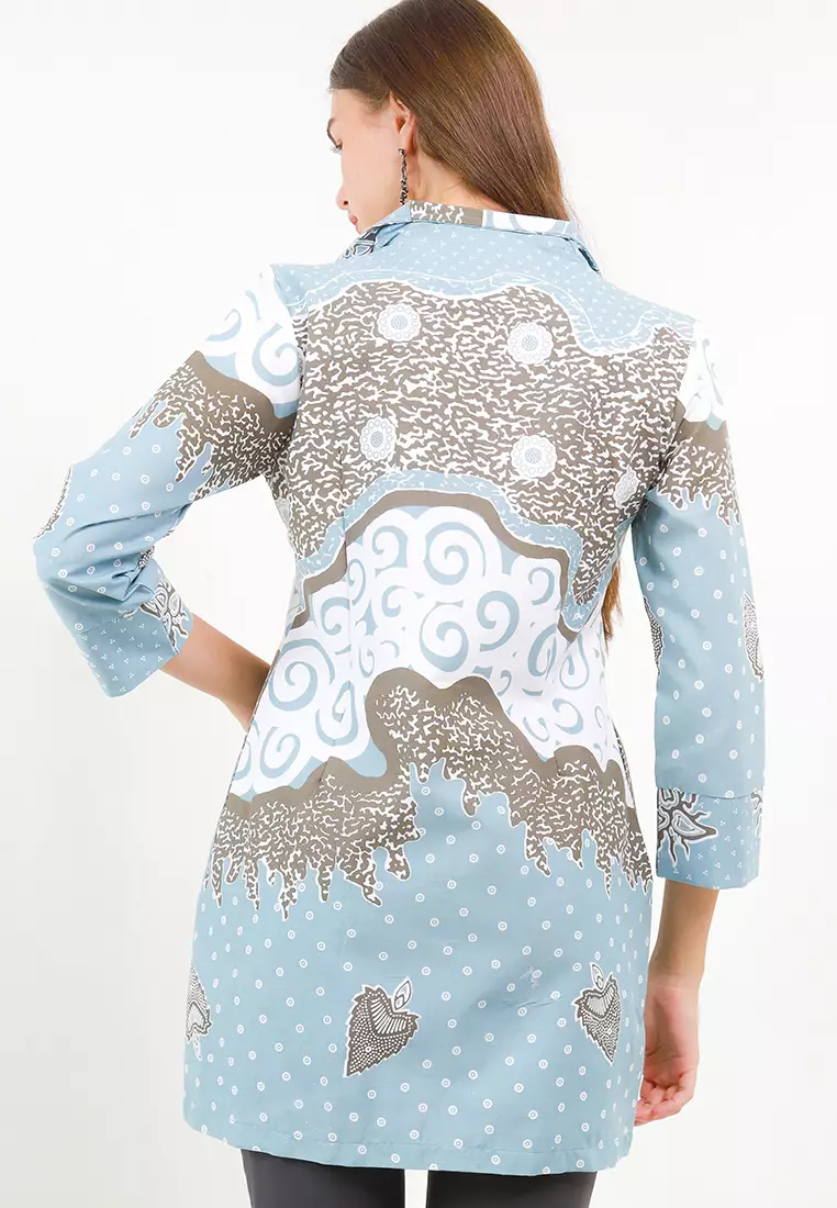 BATIK TALENTA EXCLUSIVE batik wanita blous MENDUNG TWOTONE BLUE