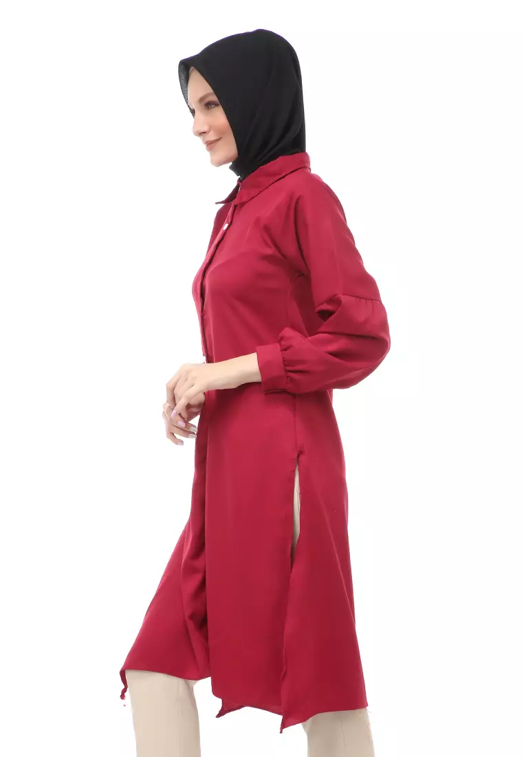 Vania Tunik Polos Muslimah Atasan Wanita Long Sleeve Regular Fit - Maroon