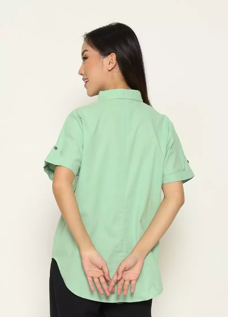 Urban Exchange Kemeja Alisha Light Green - Kemeja Basic Lengan Pendek