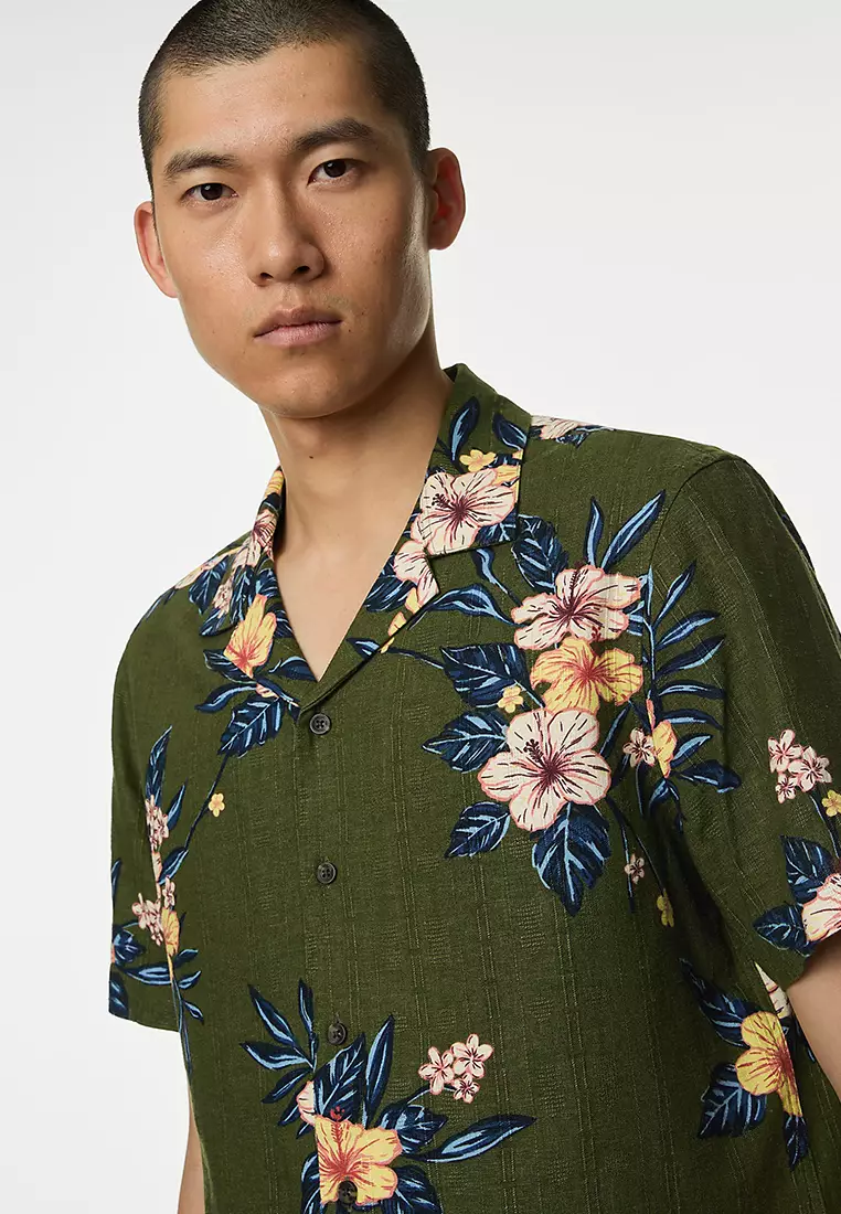 Easy Iron Linen Blend Floral Shirt