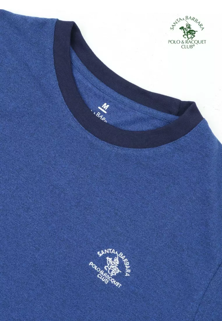 Plain Casual Cotton T-shirt with Embroidery logo on Chest-BLUE