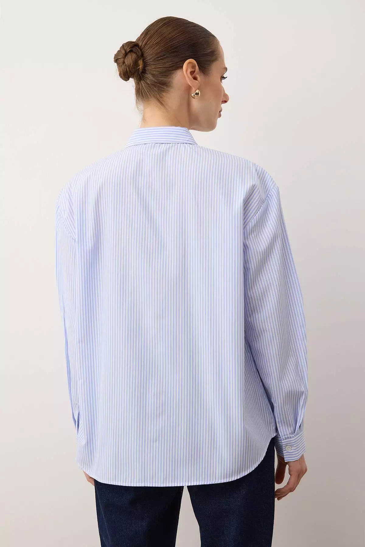 Blue Striped Pocket Detail Oversized/Wide Fit Woven Shirt