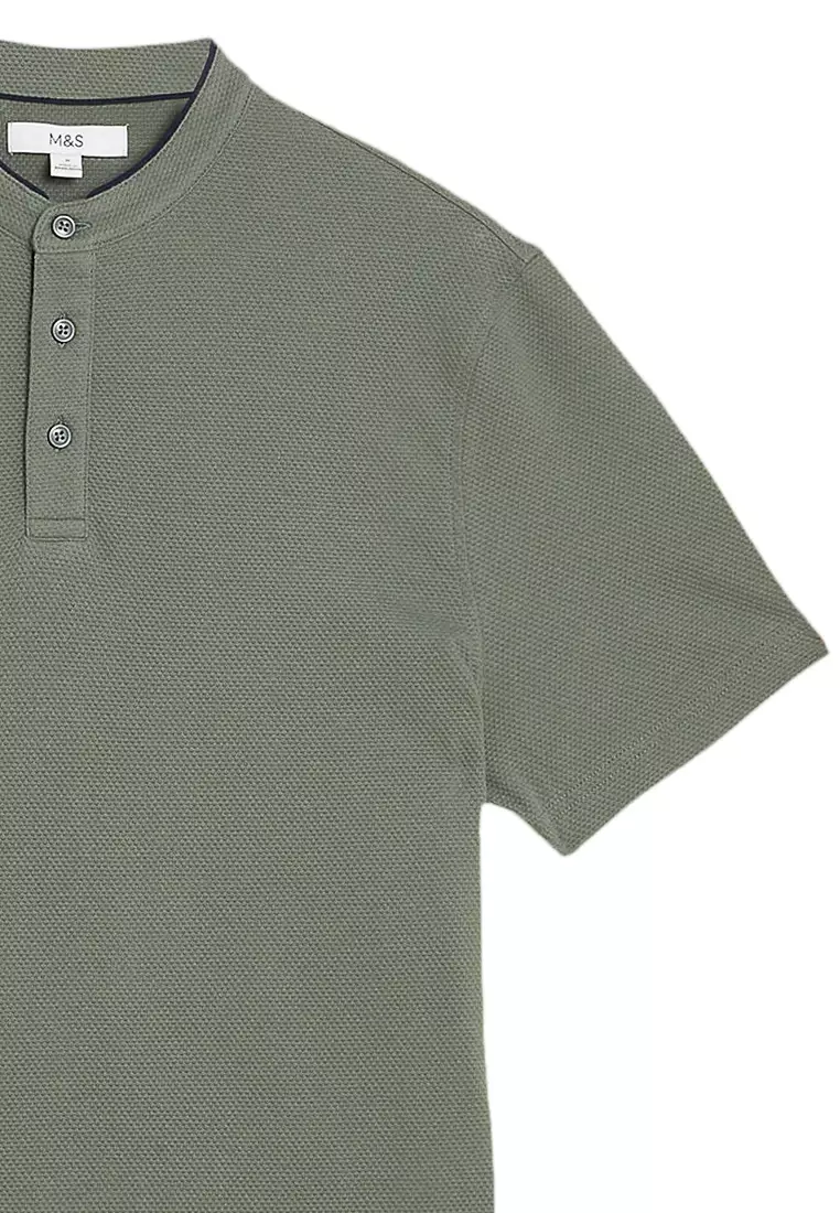 Cotton Rich Grandad Collar Polo Shirt