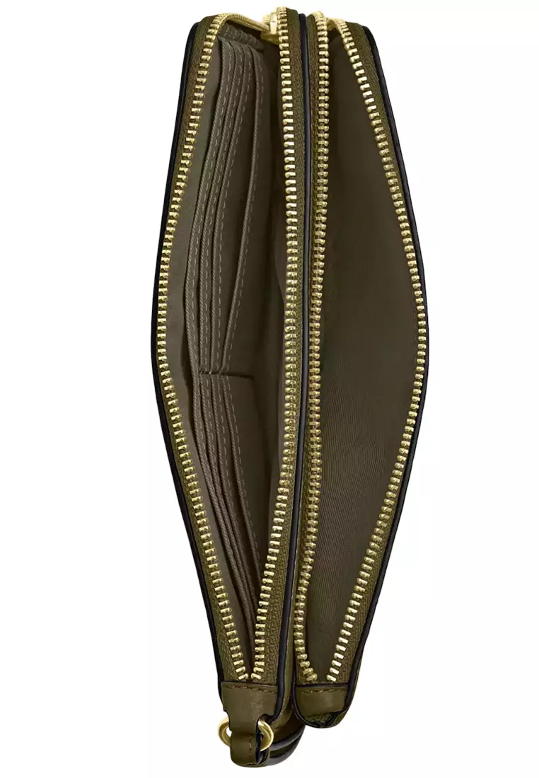 Double Zip Wallet In Signature Canvas - Olive CX161