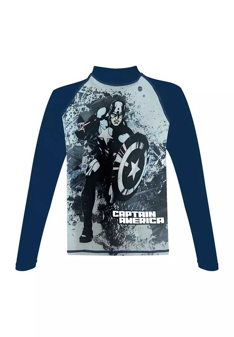 Buy Marvel Captain America Long Sleeved Rashguard With UPF 50 Boys