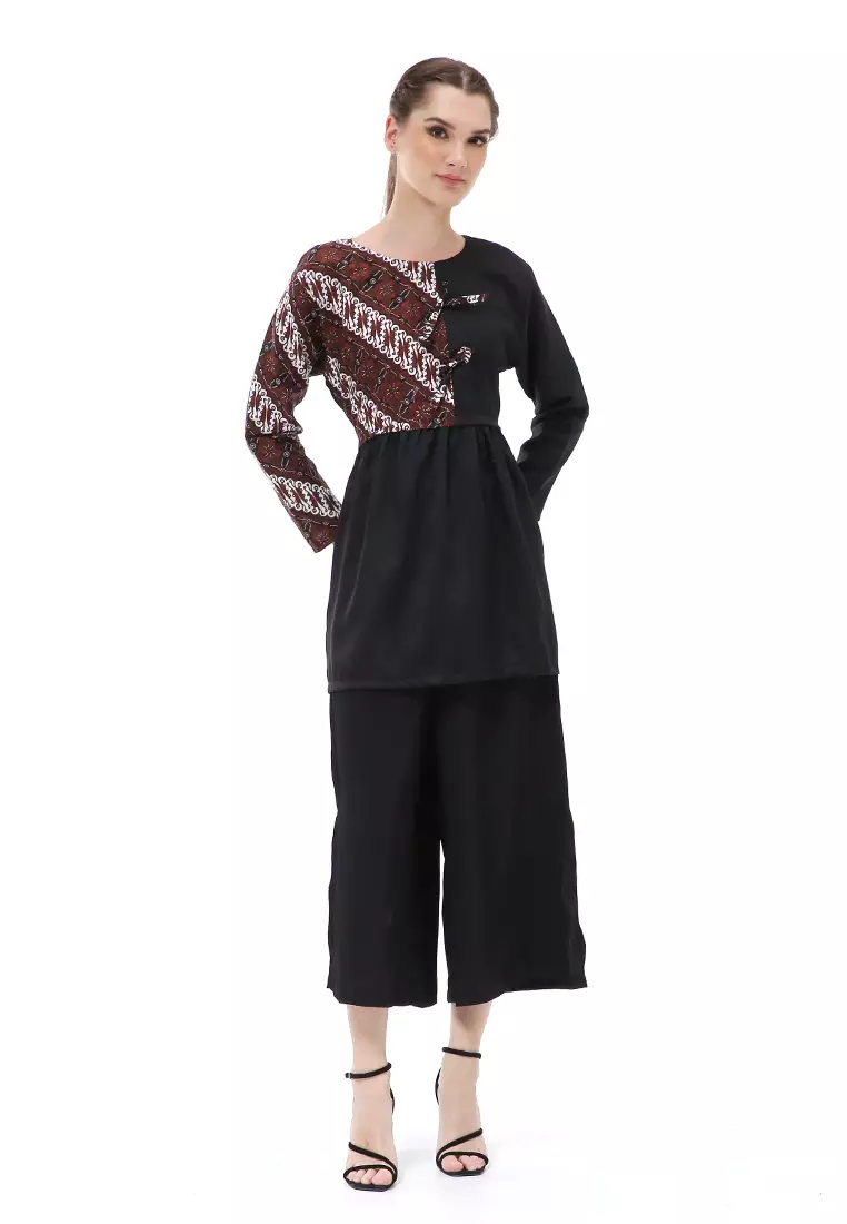 Olaf Atasan Wanita Batik Kerja Liris Motive Elegant Design Material Cotton ORIGINAL - Black