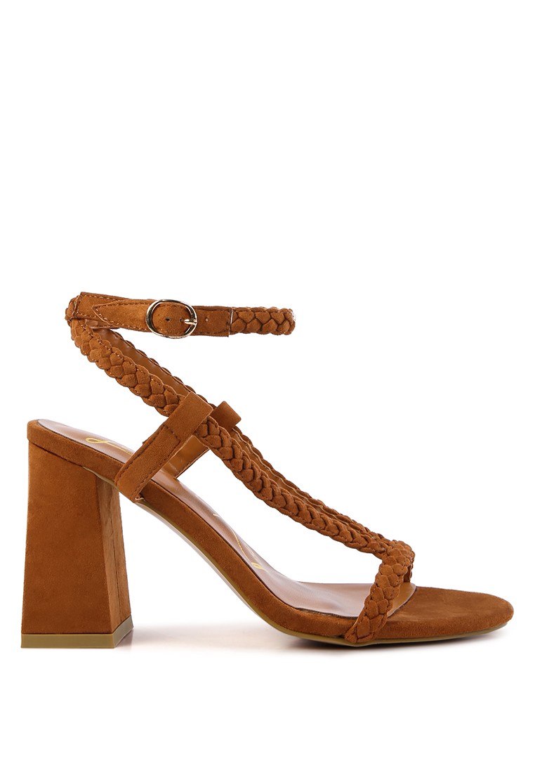 Tan Braided Block Heel Sandals