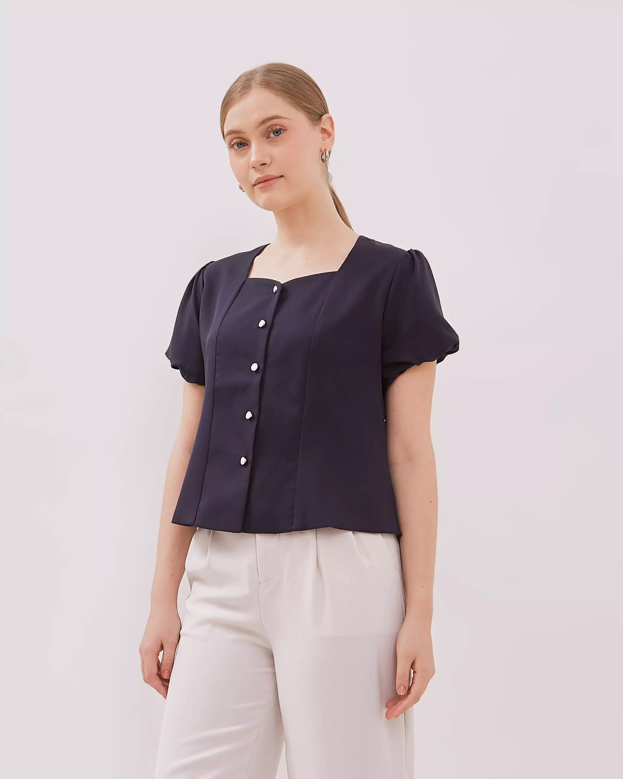 Urban Exchange Angela Navy Blouse - Atasan Blouse Navy Square Neck Warna Navy