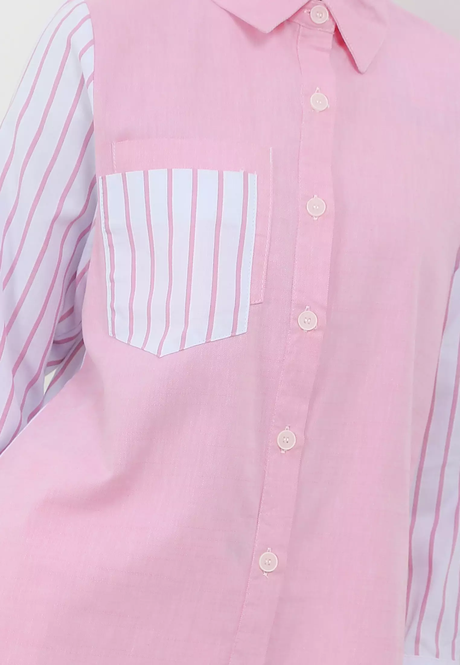 MFMW Viny Atasan Kemeja Pink Motif Salur
