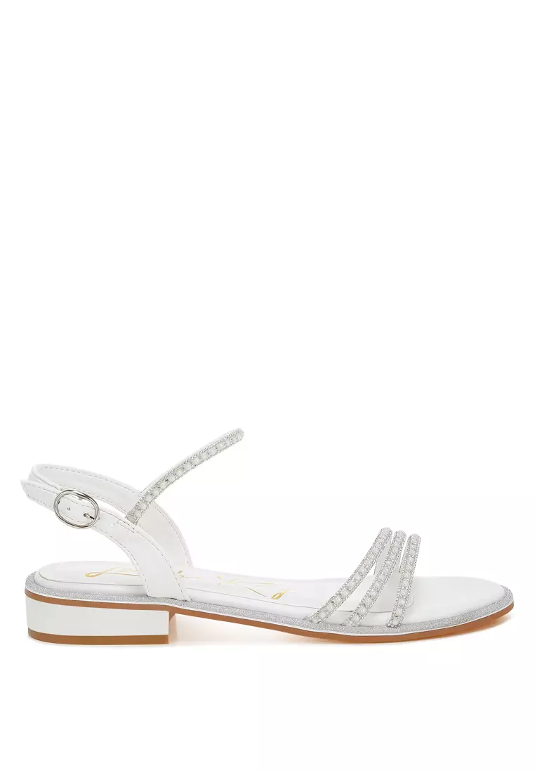 Discount on London Rag  shoes - SKU: Rhinestone Pearl Detail Flat Sandals in White