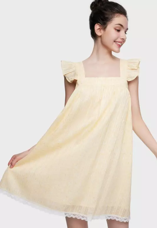 LOUISE WOVEN BREATHABLE COTTON SLEEP DRESS FLORAL PRINT HOMEWEAR FOR WOMAN GIRL HW09366