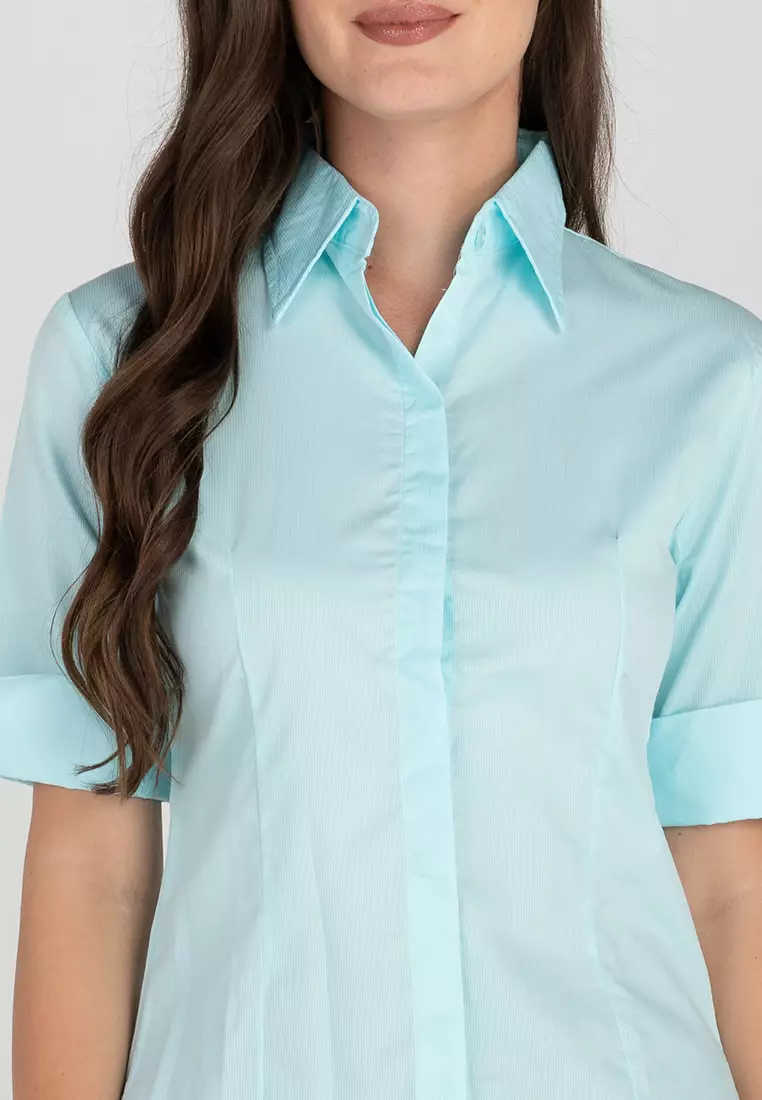 Diana 3/4 Sleeve Pinstripe Button Down Office Blouse