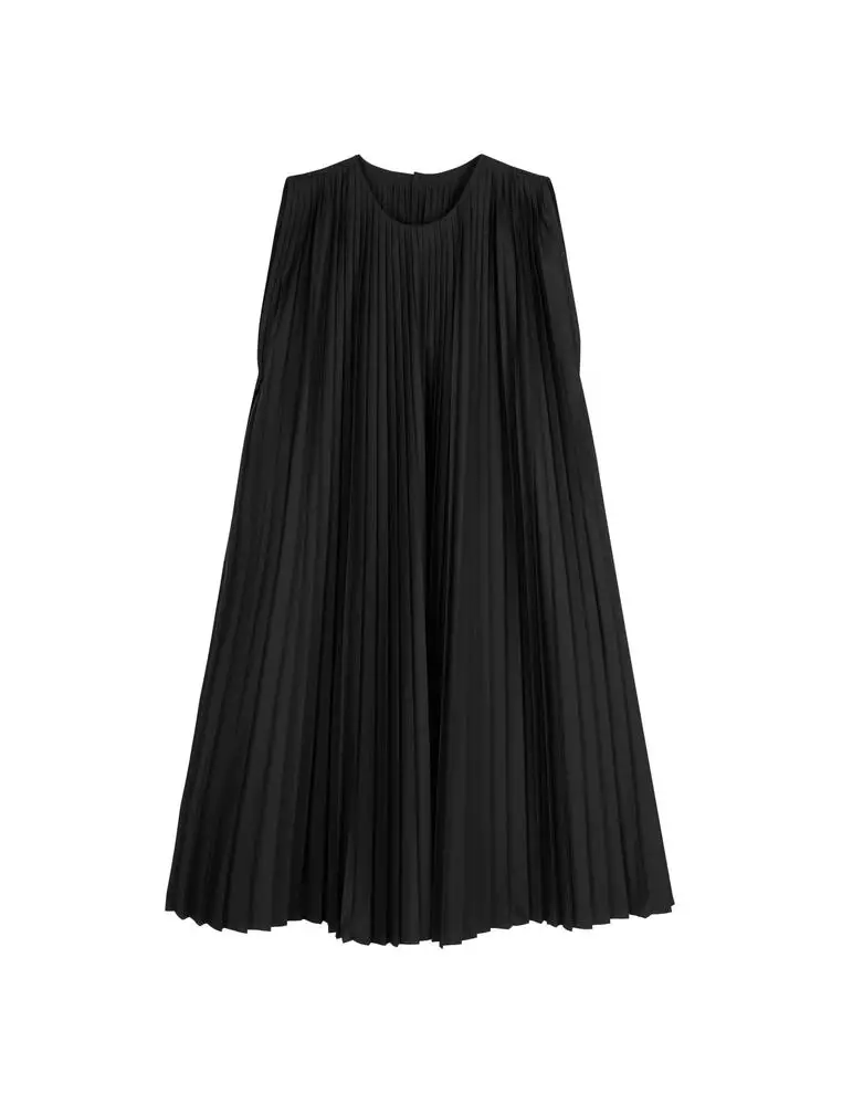 A字百褶無袖連衣裙