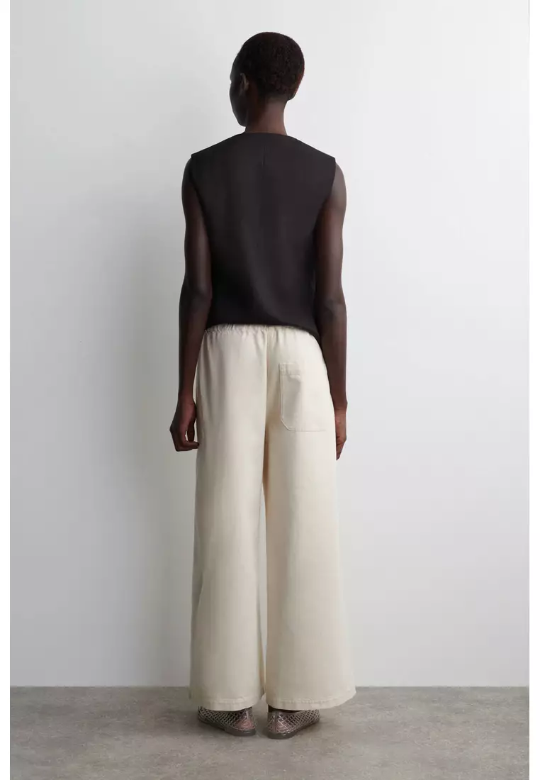 CROPPED DENIM WIDE-LEG TROUSERS