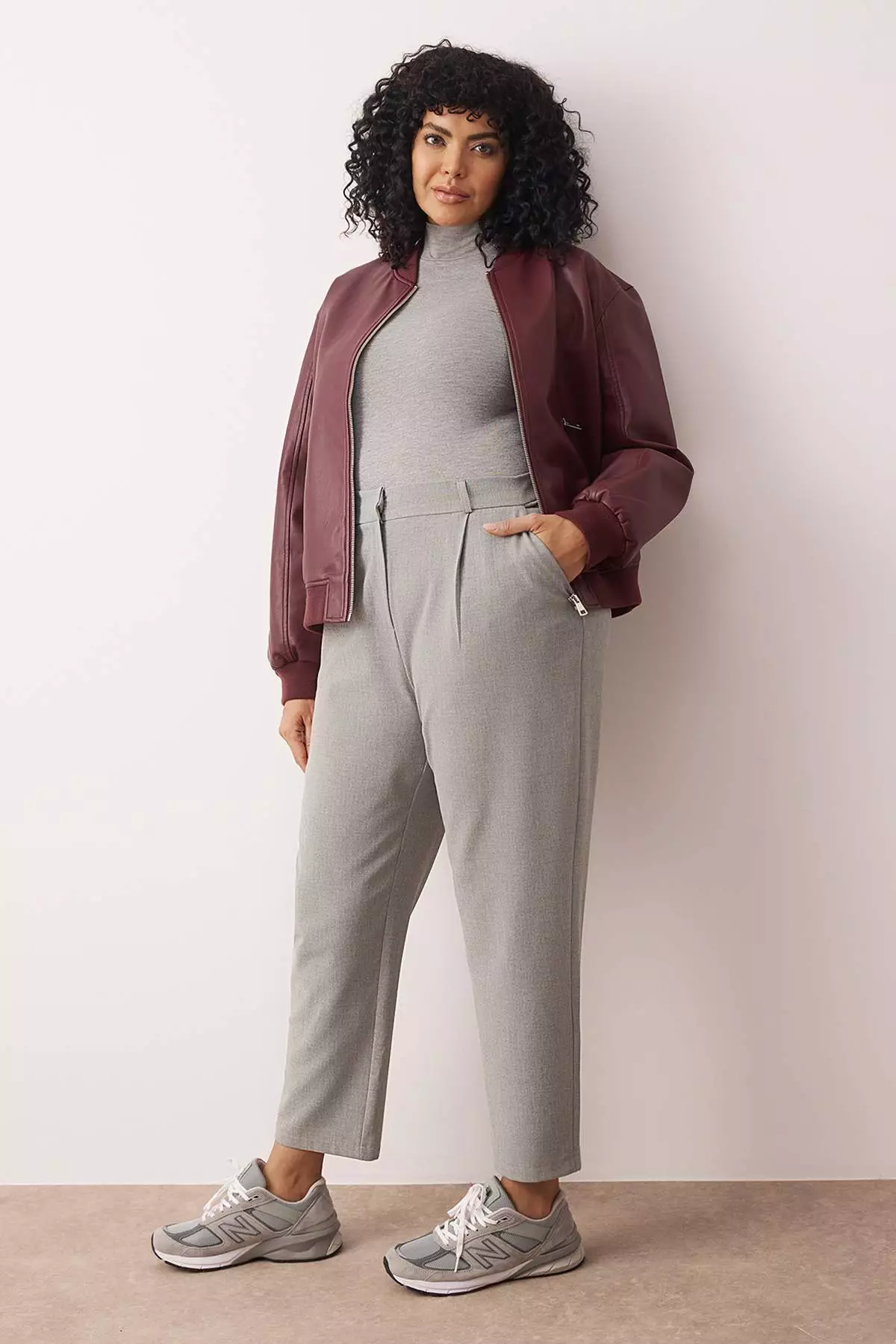 Gray Rubber Waist Woven Premium Fabric Large Size Pants Tbbaw26Ar00012