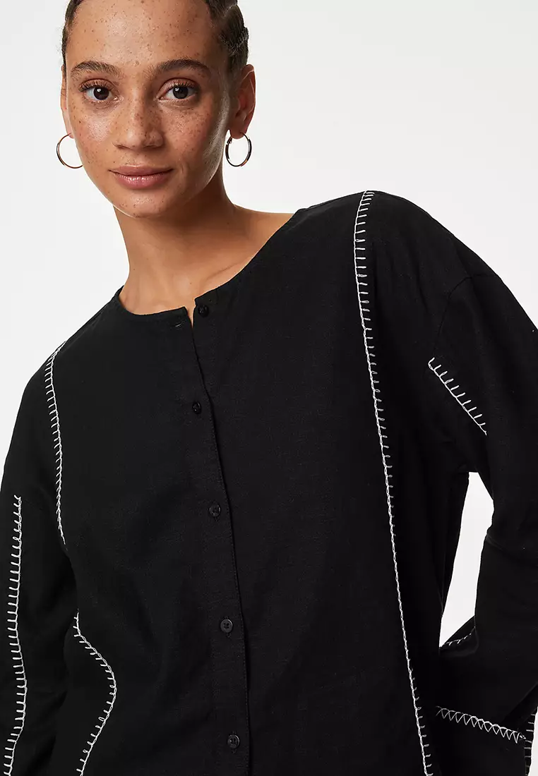 Linen Rich Stitch Detail Shirt