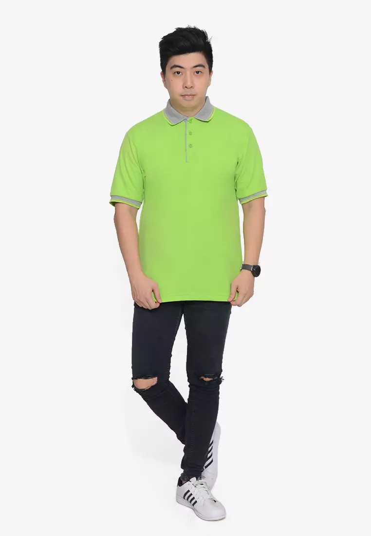 Andre Michel Kaos Polo Shirt Lengan Pendek Kerah Abu Hijau Stabilo 933-54
