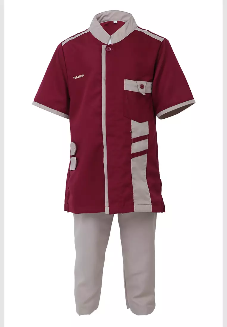 Jourell Setelan Koko Anak Laki-laki Motif Polos Childrens Shirt Lengan Pendek Material Cotton ORIGINAL - Maroon