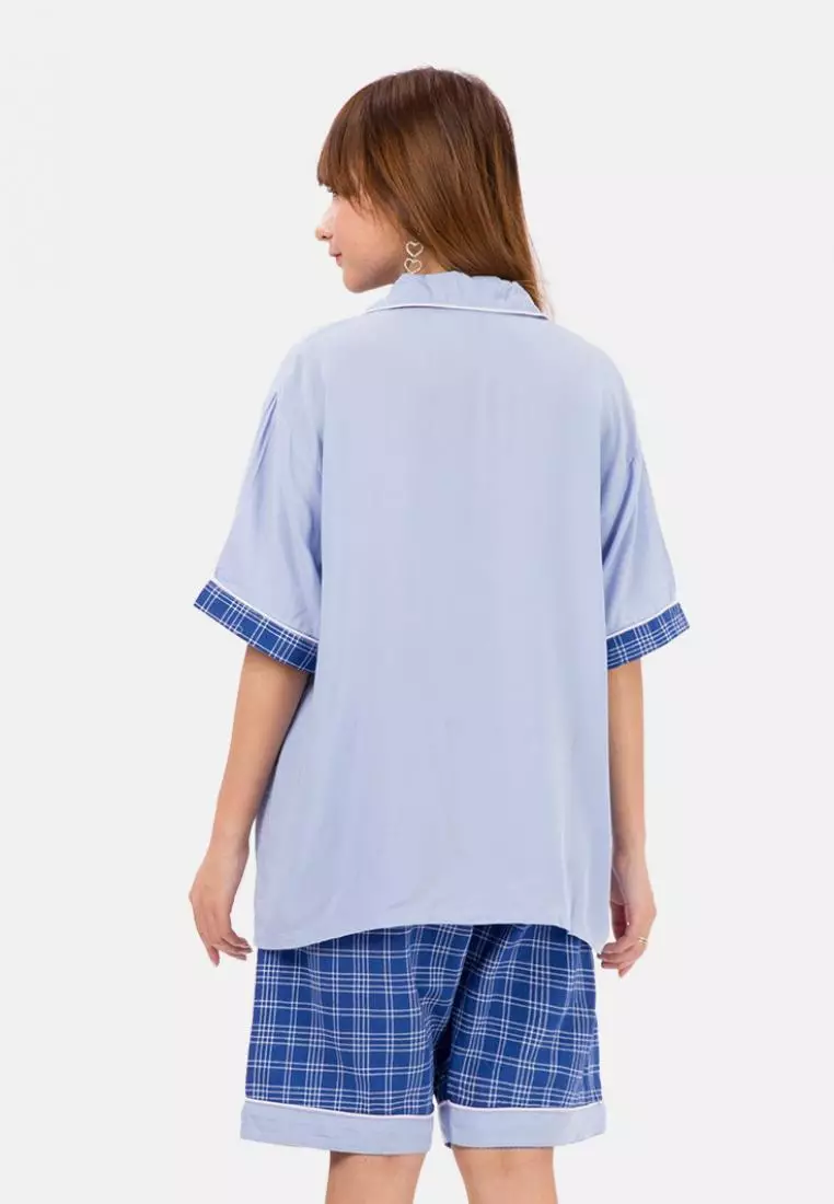 Gingham Solid Pajamas Set