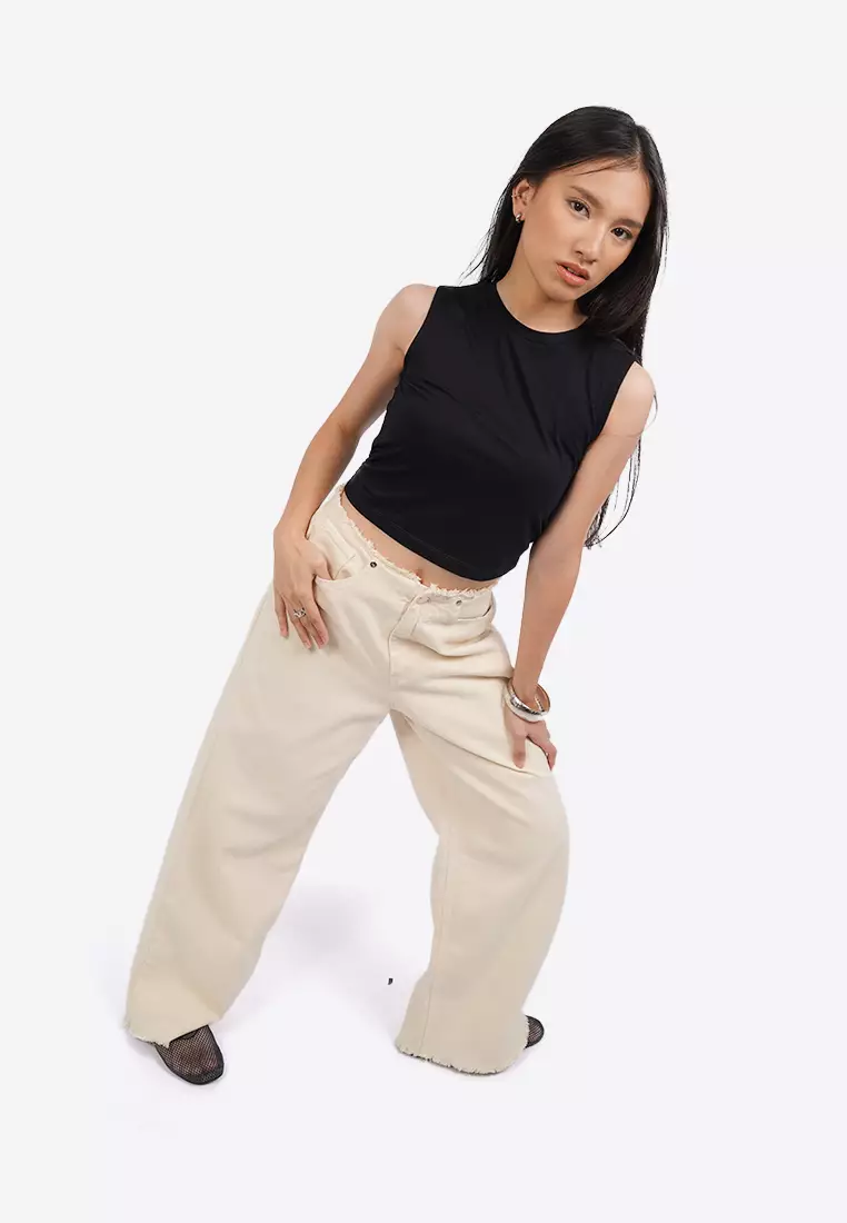 Frayed High Waist Baggy Jeans