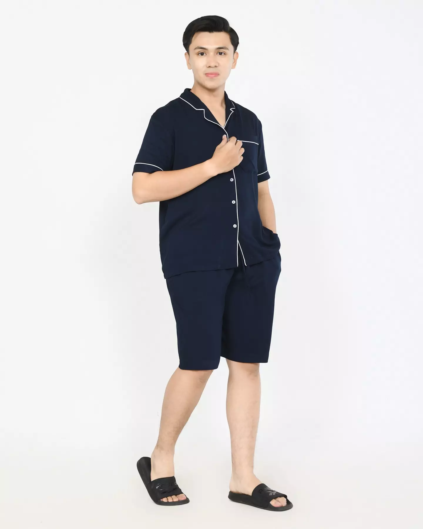 Setelan Piyama Lengan Pendek Dio [NAVY] Baju Tidur Katun Pria Size L-XXL Polos
