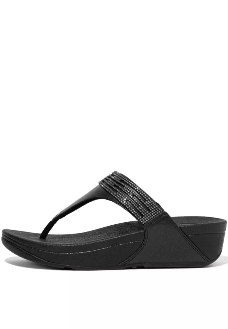 FitFlop LULU Women's Lasercrystal Leather Toe-Post Sandals - Black (EU3-090)