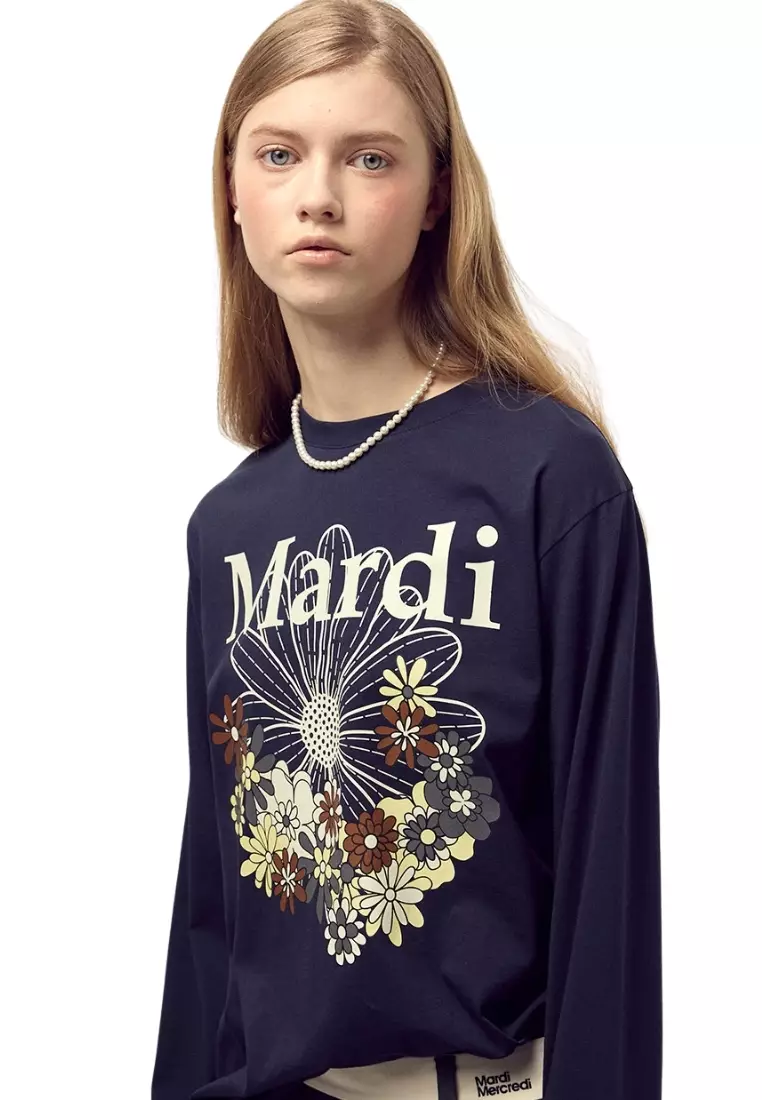 Tshirt Long Sleeve Flowermardi Jardin - Navy Ivory