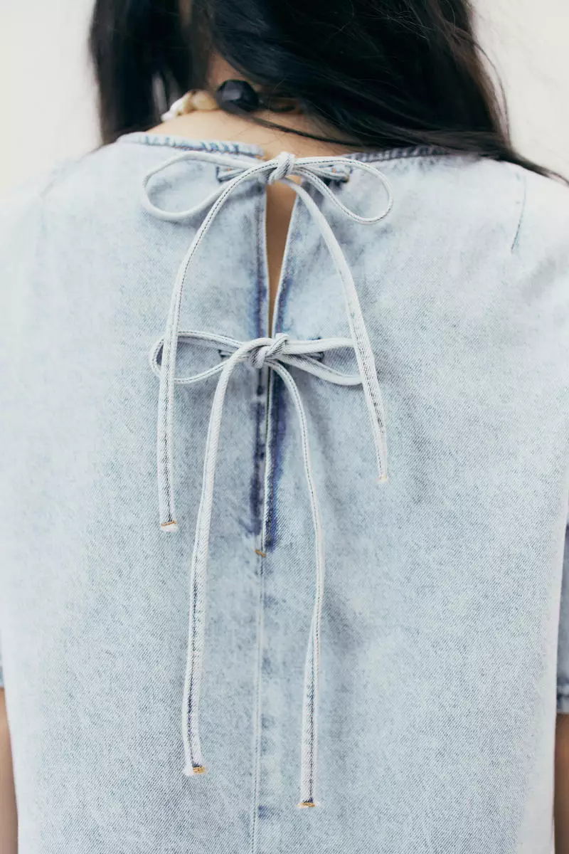 Tie-detail denim dress